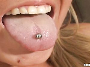 Pierced Tongue Cutie Gives Him A Great Blowjob